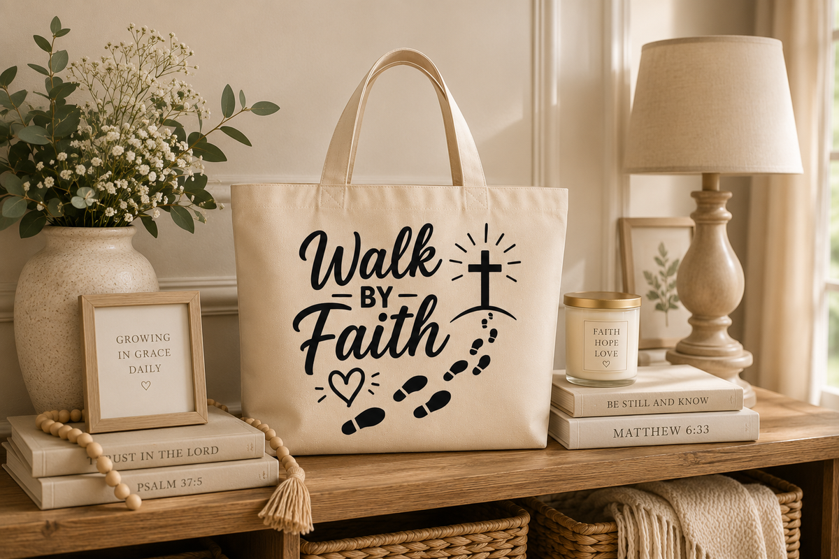 Walk by Faith Christian Tote Bag