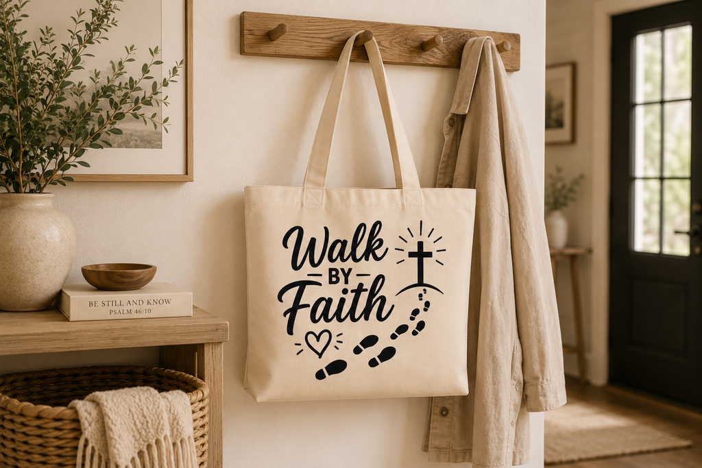 Walk by Faith Christian Tote Bag