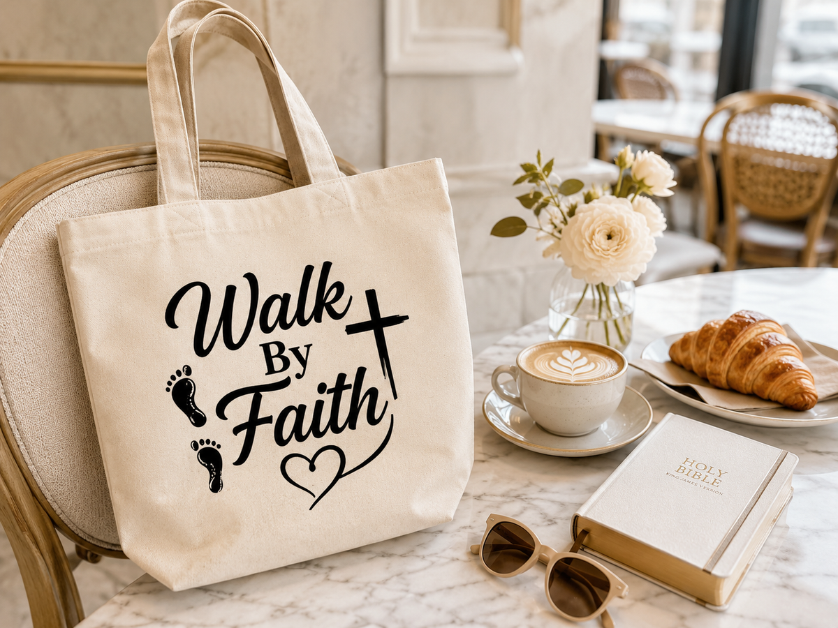 Walk by Faith Christian Tote Bag