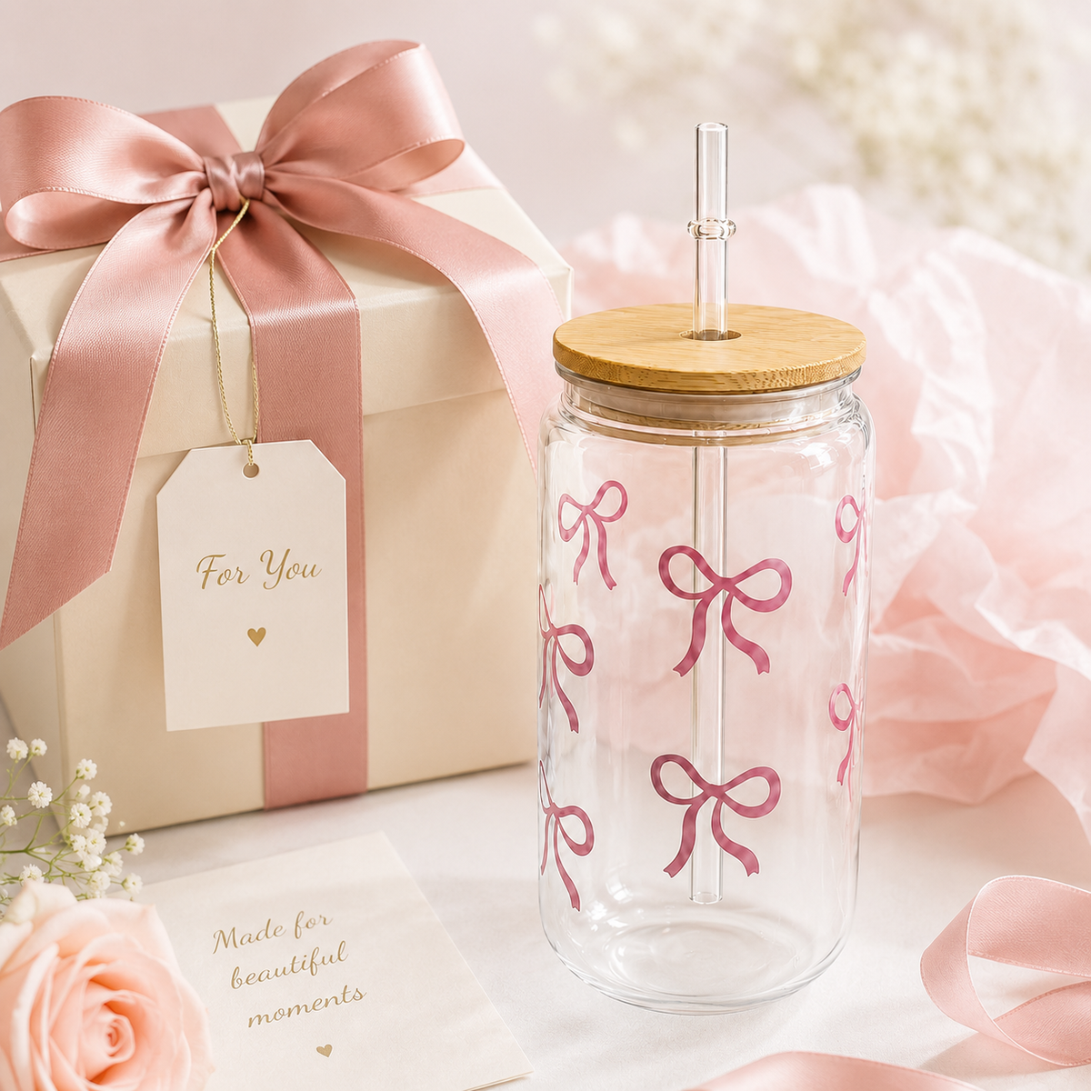 Butterfly Bow Reusable Tumbler with Straw