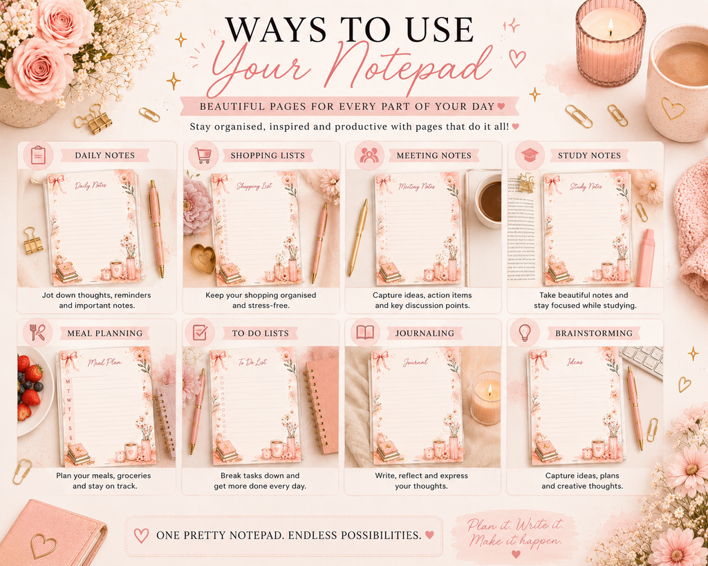 A5 Printable Notepad Bundle | Pink Floral Motivational & Blank Designs (Digital Download)