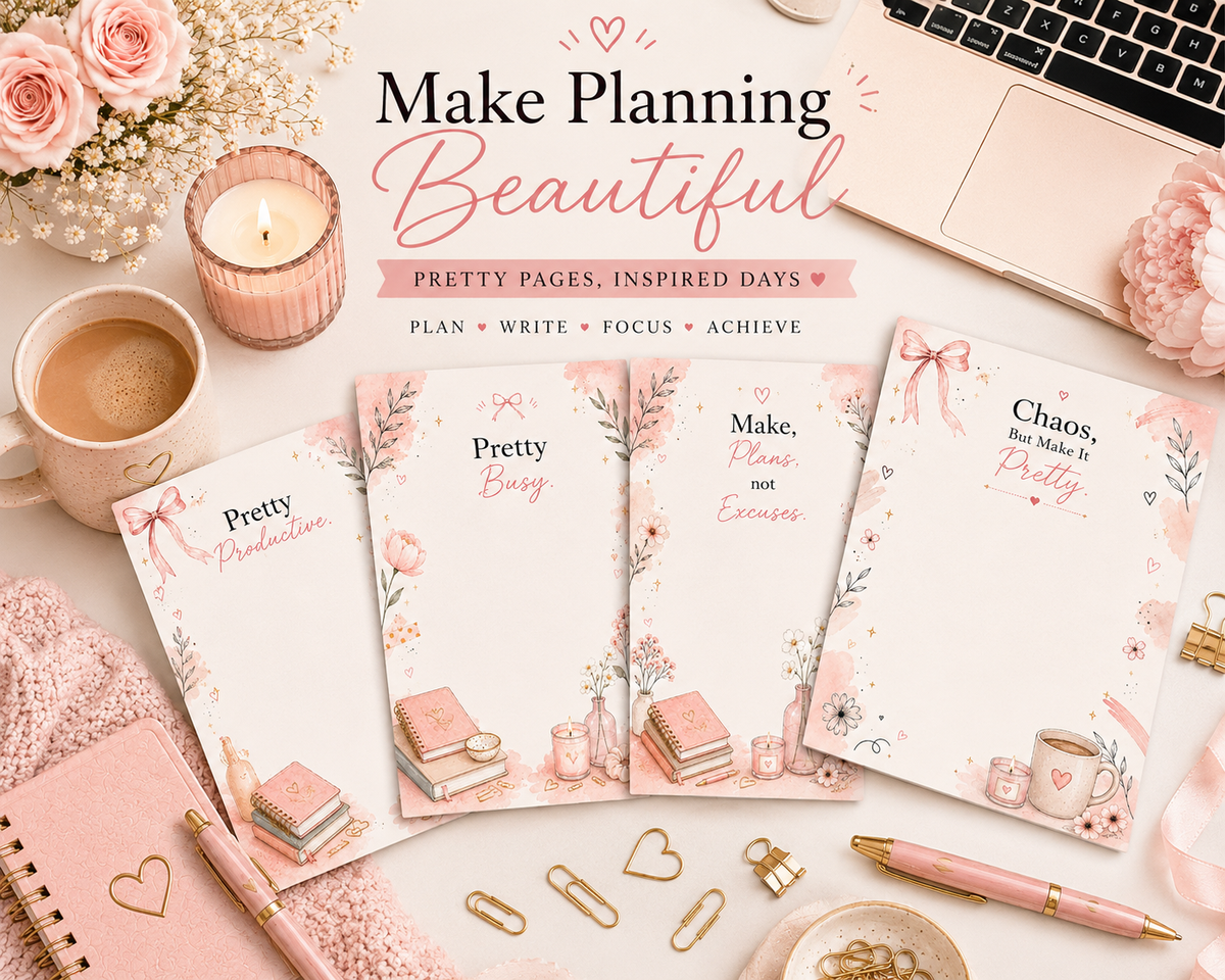 A5 Printable Notepad Bundle | Pink Floral Motivational & Blank Designs (Digital Download)