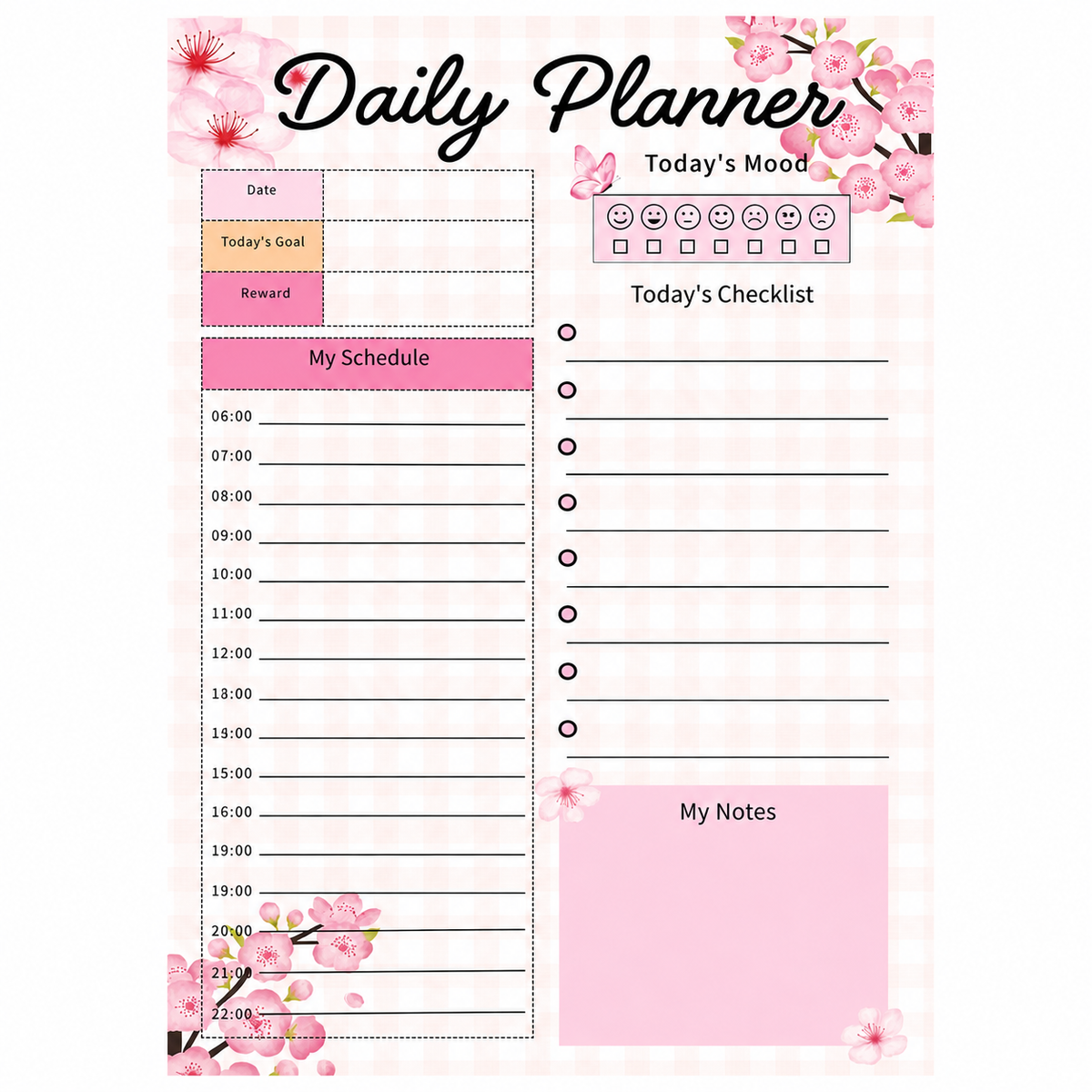 Pink Cherry Blossom A5 Daily Planner Notepad