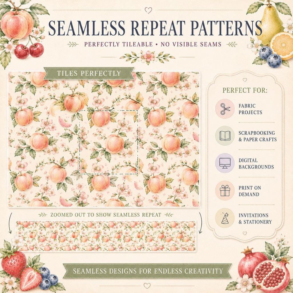 Pastel Fruit Digital Paper Bundle | 20 Seamless Watercolor Patterns | Commercial Use | Instant Download