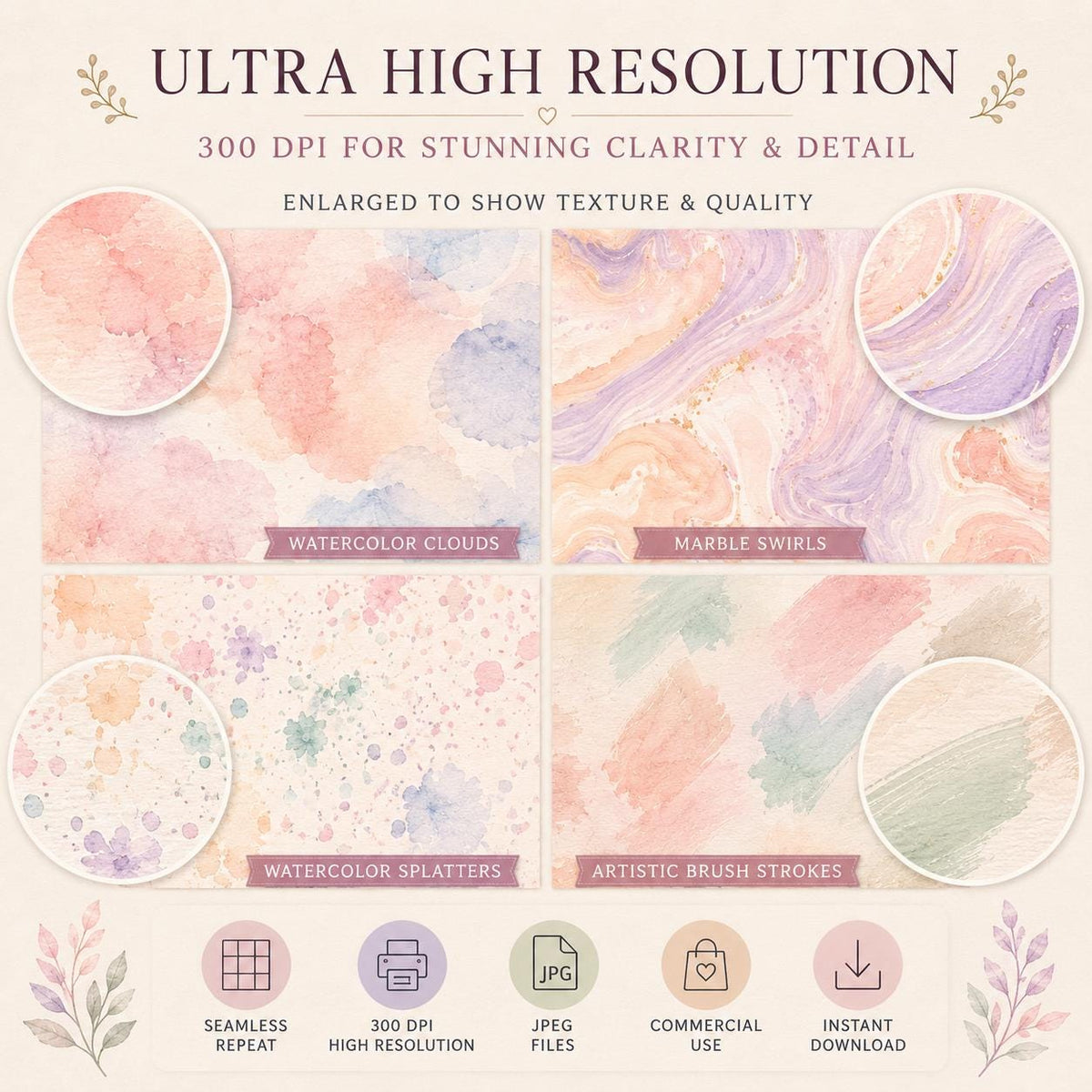 Pastel Abstract Watercolour Digital Paper Bundle
