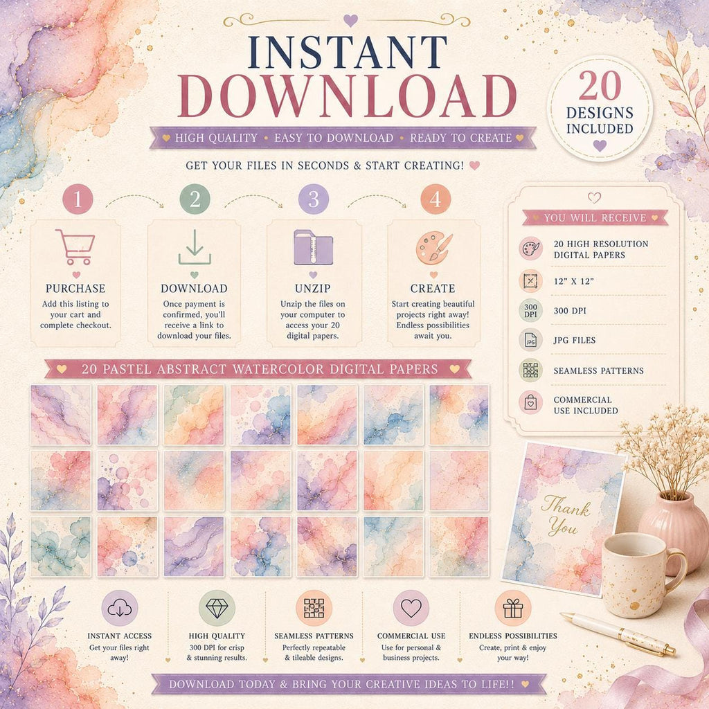 Pastel Abstract Watercolour Digital Paper Bundle
