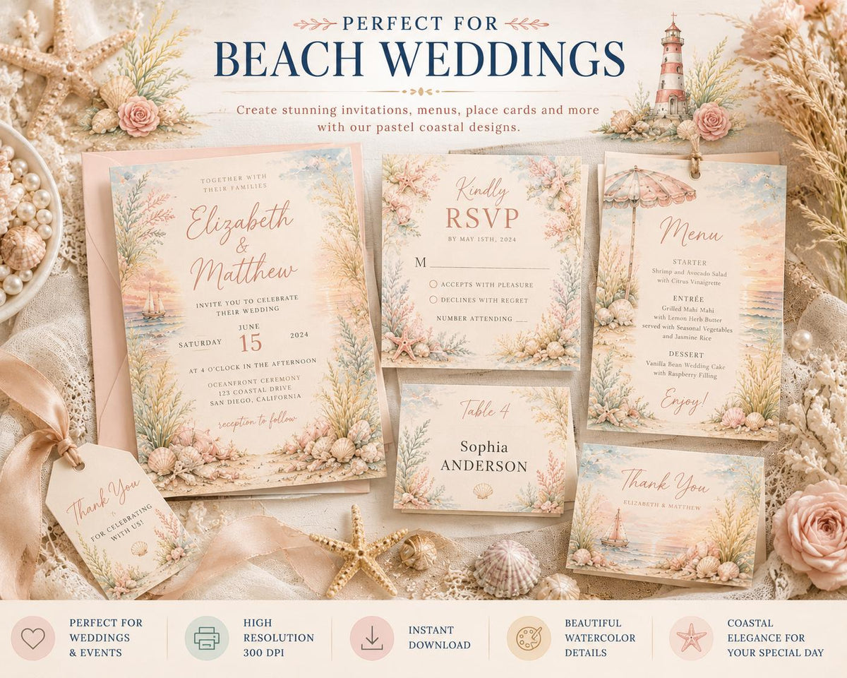 Pastel Coastal Watercolor Digital Paper Bundle | Beach Sunset Seamless Scrapbook Backgrounds (Digital Download)