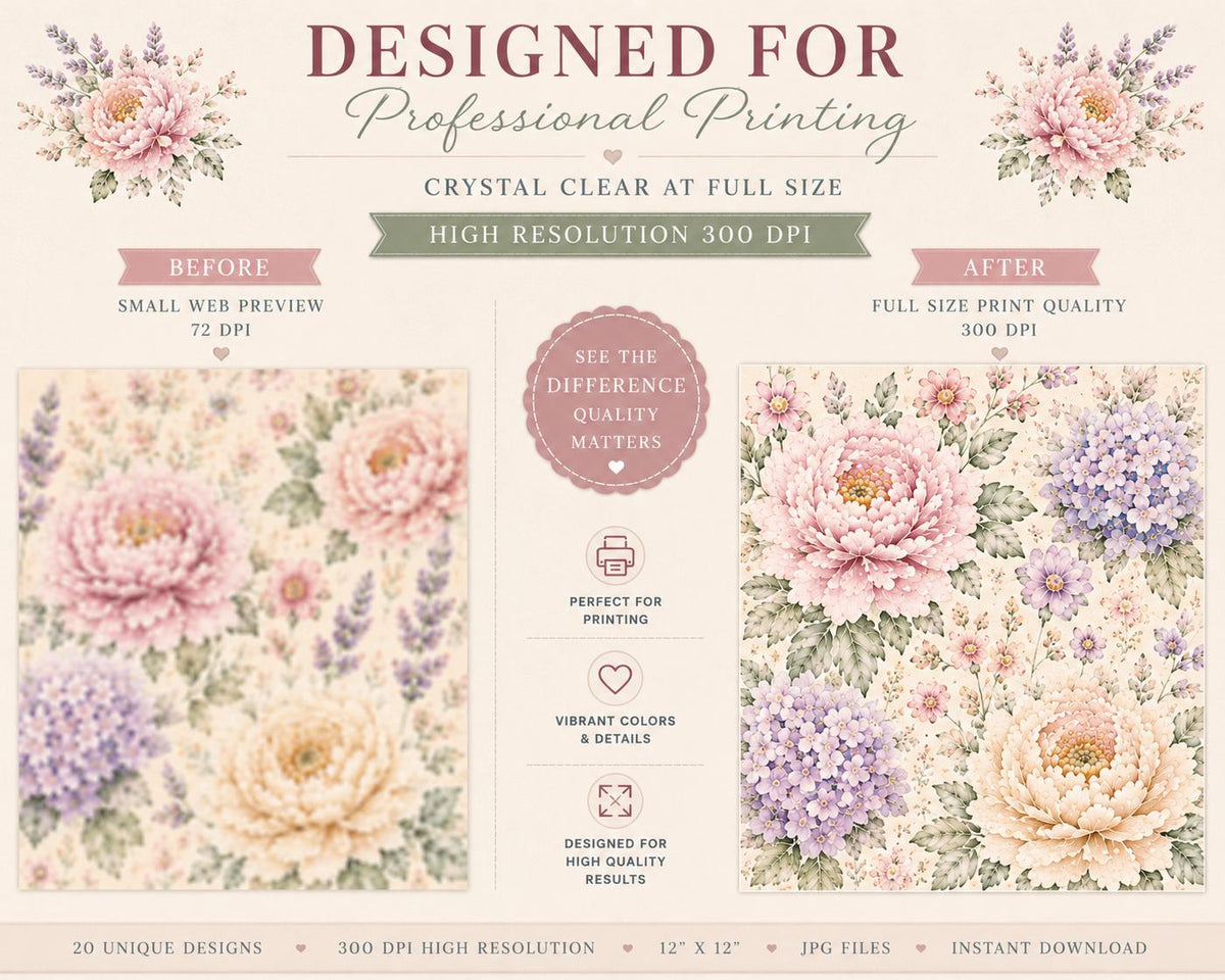 Pastel Floral Digital Paper | Watercolor Flower Patterns | Seamless Scrapbook Paper | Printable Backgrounds | Commercial Use