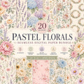 Pastel Floral Digital Paper | Watercolor Flower Patterns | Seamless Scrapbook Paper | Printable Backgrounds | Commercial Use