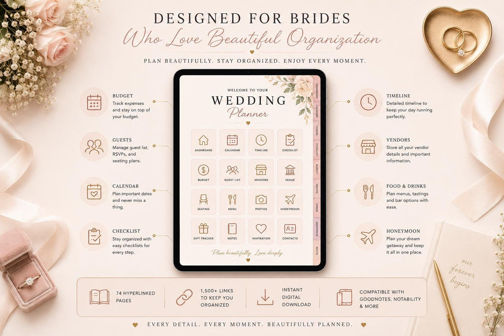 2027 Digital Wedding Planner | Elegant Hyperlinked PDF for GoodNotes, Notability