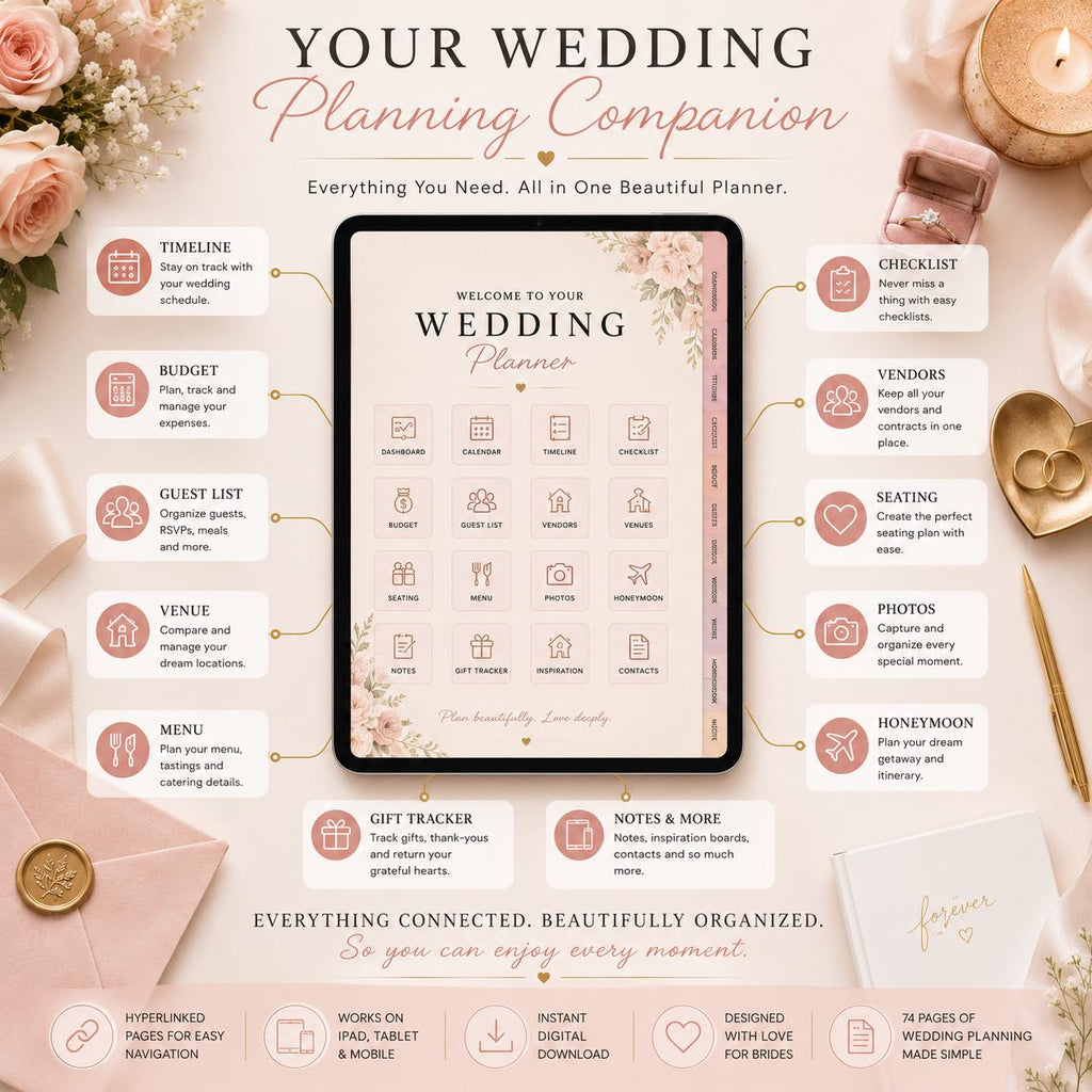 2027 Digital Wedding Planner | Elegant Hyperlinked PDF for GoodNotes, Notability