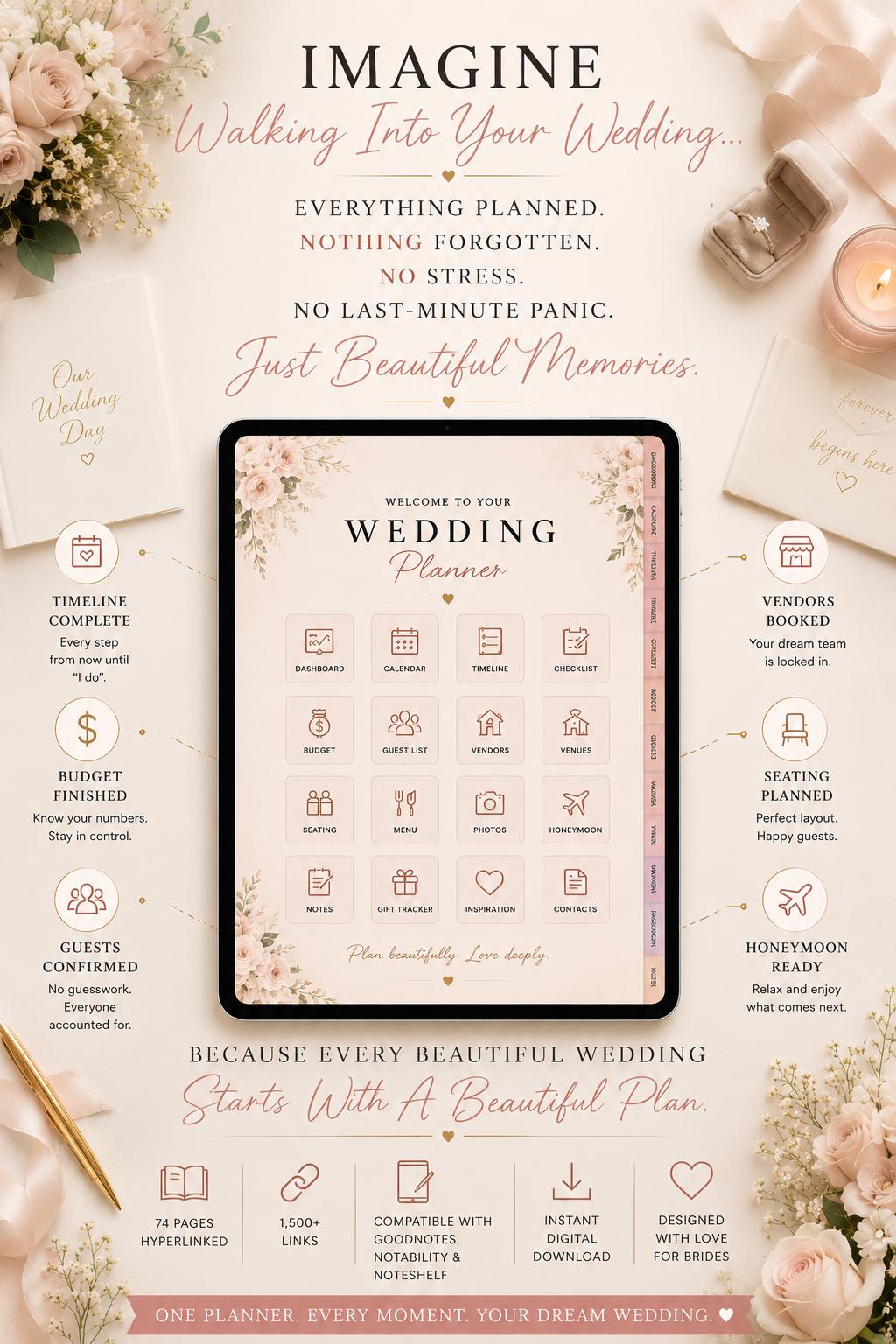 2027 Digital Wedding Planner | Elegant Hyperlinked PDF for GoodNotes, Notability