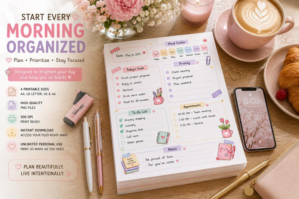 Pastel Daily Planner | Kawaii Mood Tracker, To-Do List (Digital Download)