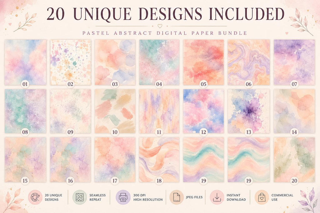 Pastel Abstract Watercolour Digital Paper Bundle