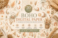 Boho Celestial Watercolor Digital Paper | Neutral Rainbow Moon Patterns (Digital Download)