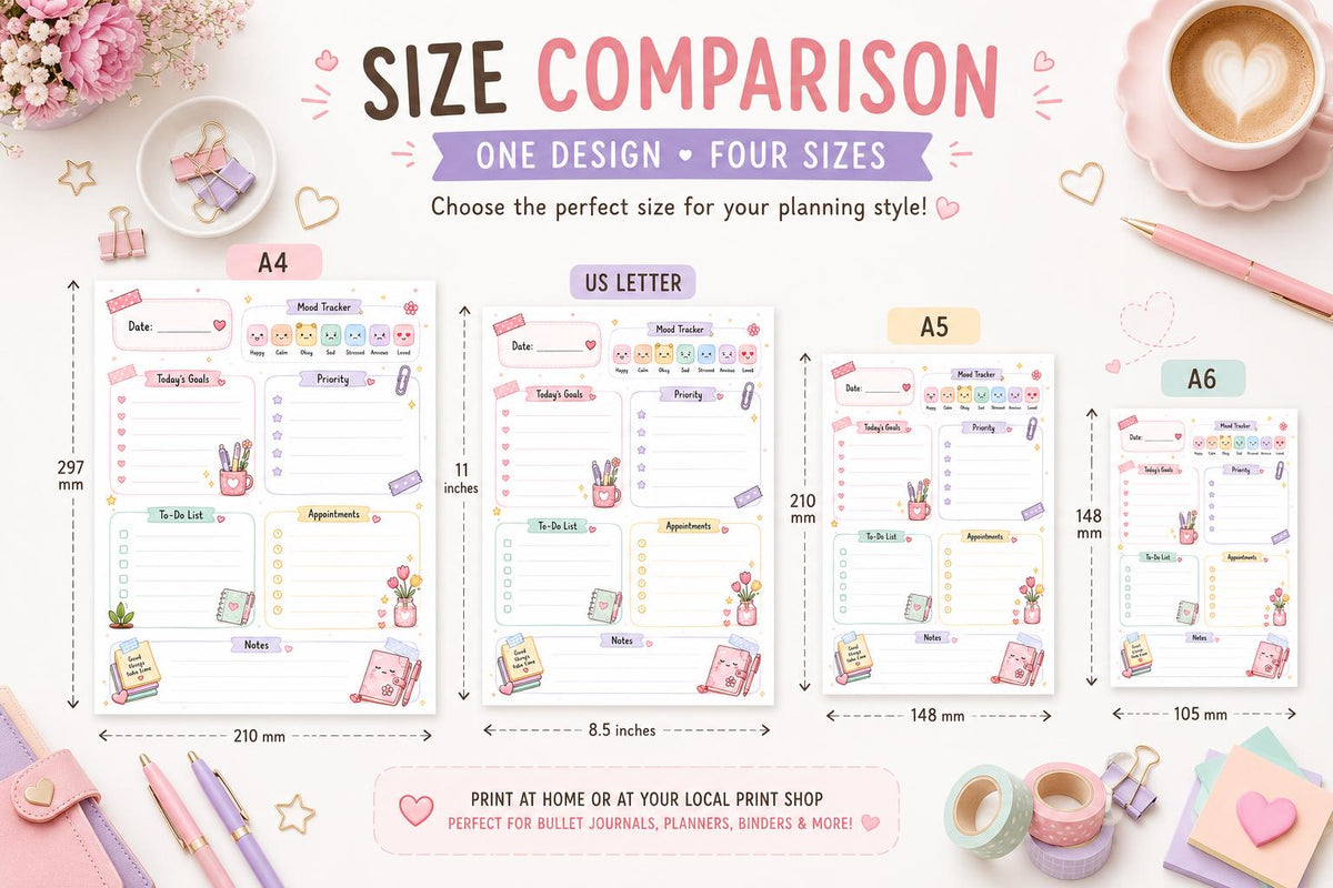 Pastel Daily Planner | Kawaii Mood Tracker, To-Do List (Digital Download)