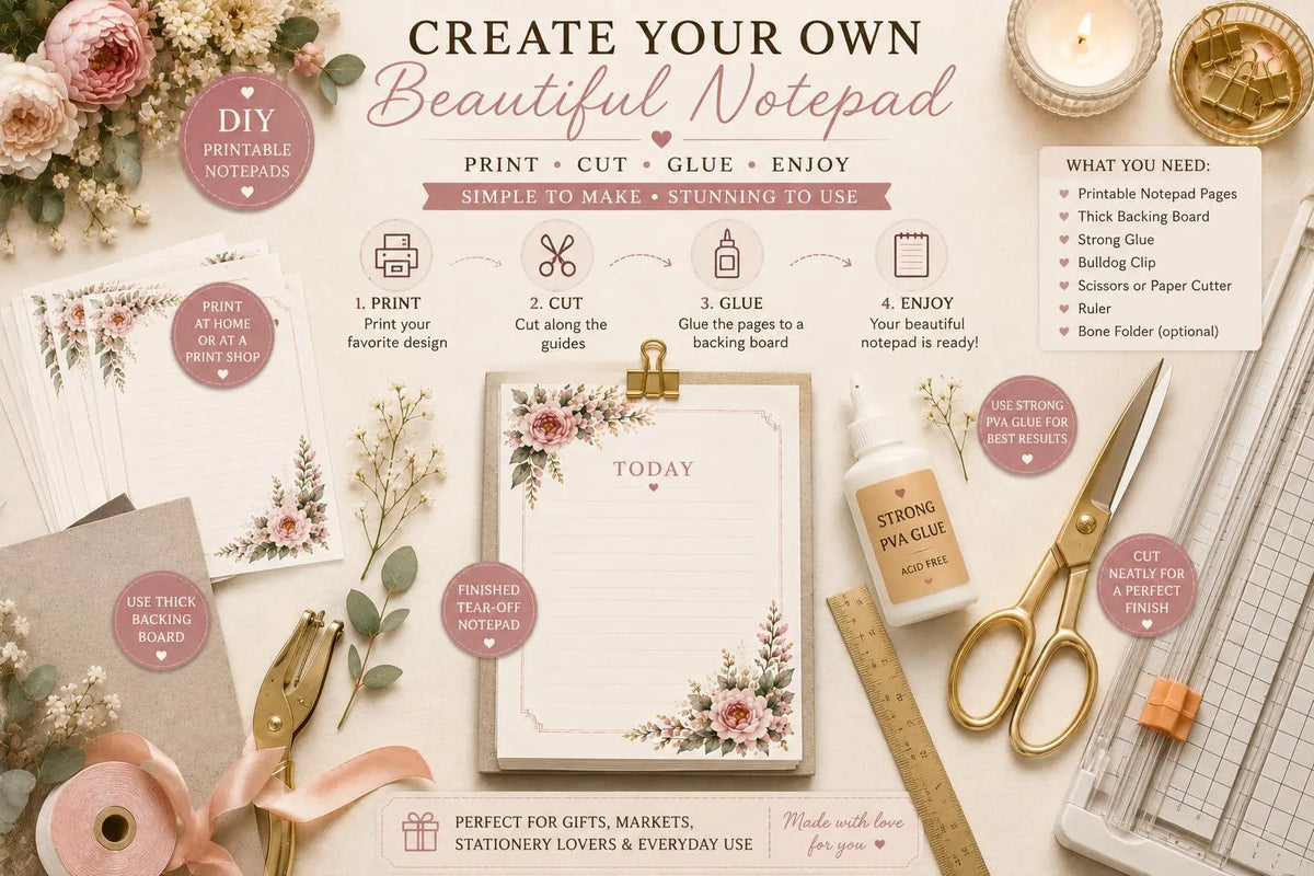 Vintage Floral Notepad Collection | 20 Printable A5 Notepad Pages | PNG & PDF | Canva Ready | Digital Stationery | Instant Download